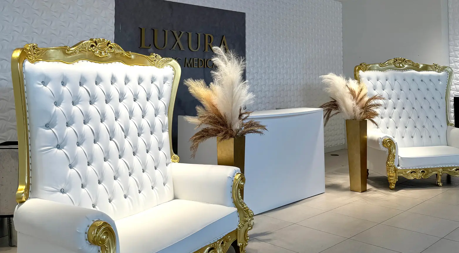 Luxura Spa luxury interior with gold treatment chairs